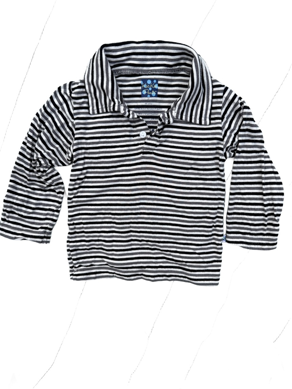 KicKee Pants Bamboo Long Sleeve Polo Shirt Gray Stripe 2T Boy Girl Unisex Soft